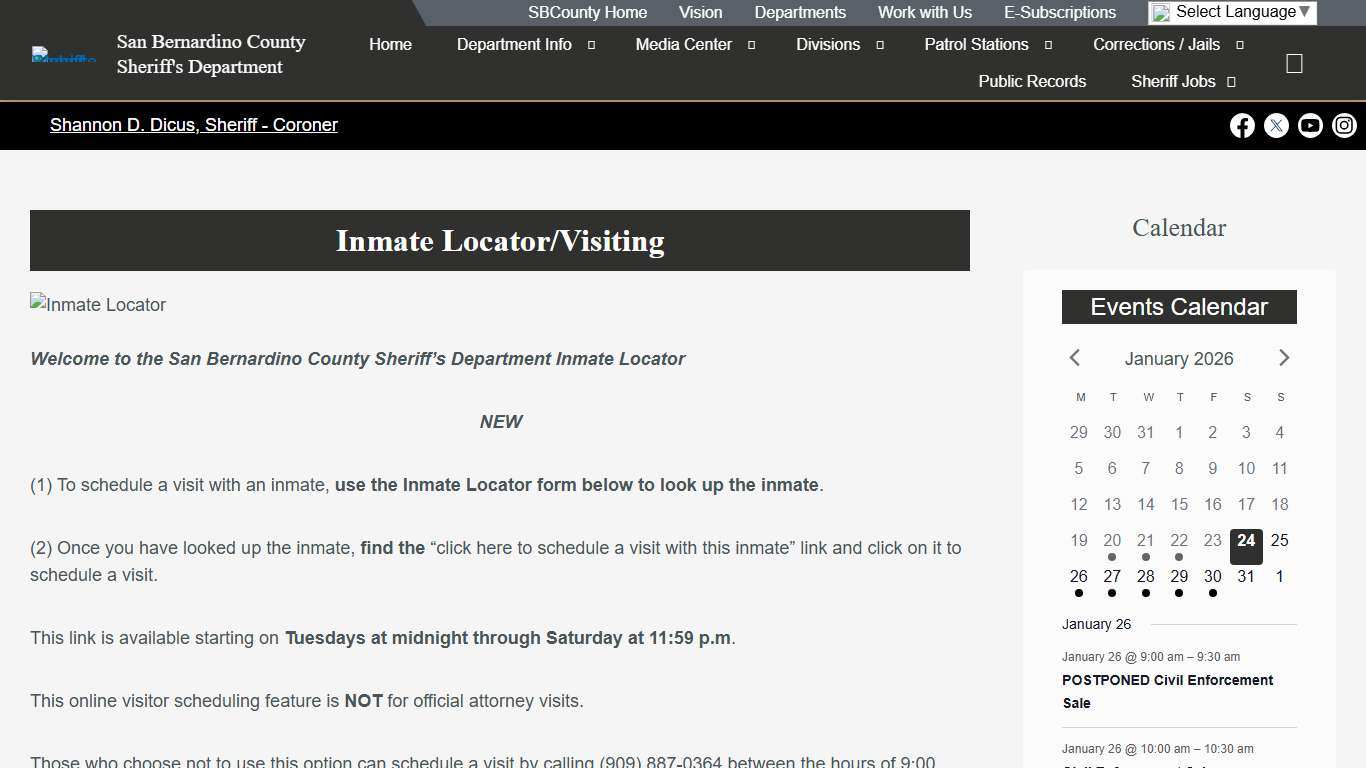 Inmate Locator – San Bernardino County Sheriff's Department